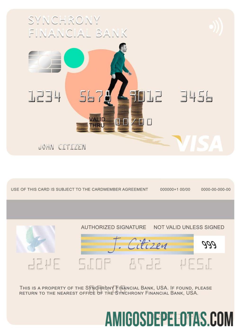 Cartão Visa Synchrony Financial Bank dos EUA baixar para verificação